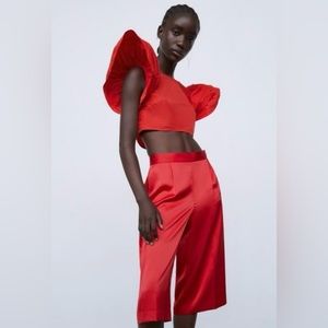 NWT: Zara Red Satin Effect Bermuda Shorts